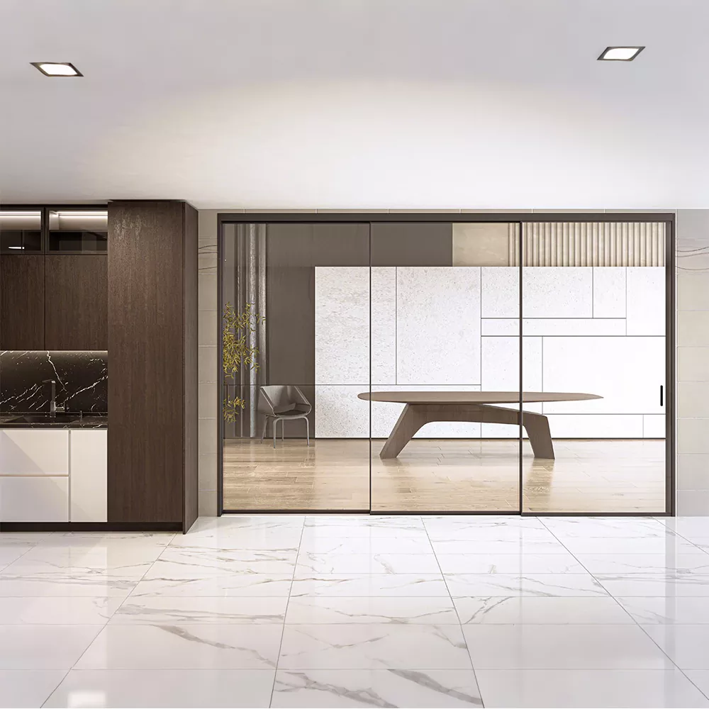 أبواب انزلاقية ضيقة للغاية من الألومنيوم في التصميم السكني الحديث: مواصفات الملف الشخصي والإعداد المكاني والموثوقية على المدى الطويل